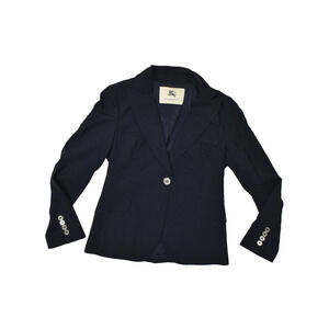 Burberry London Bromwell Navy Blue Virgin Wool Single Button Blazer Jacket Sz 2